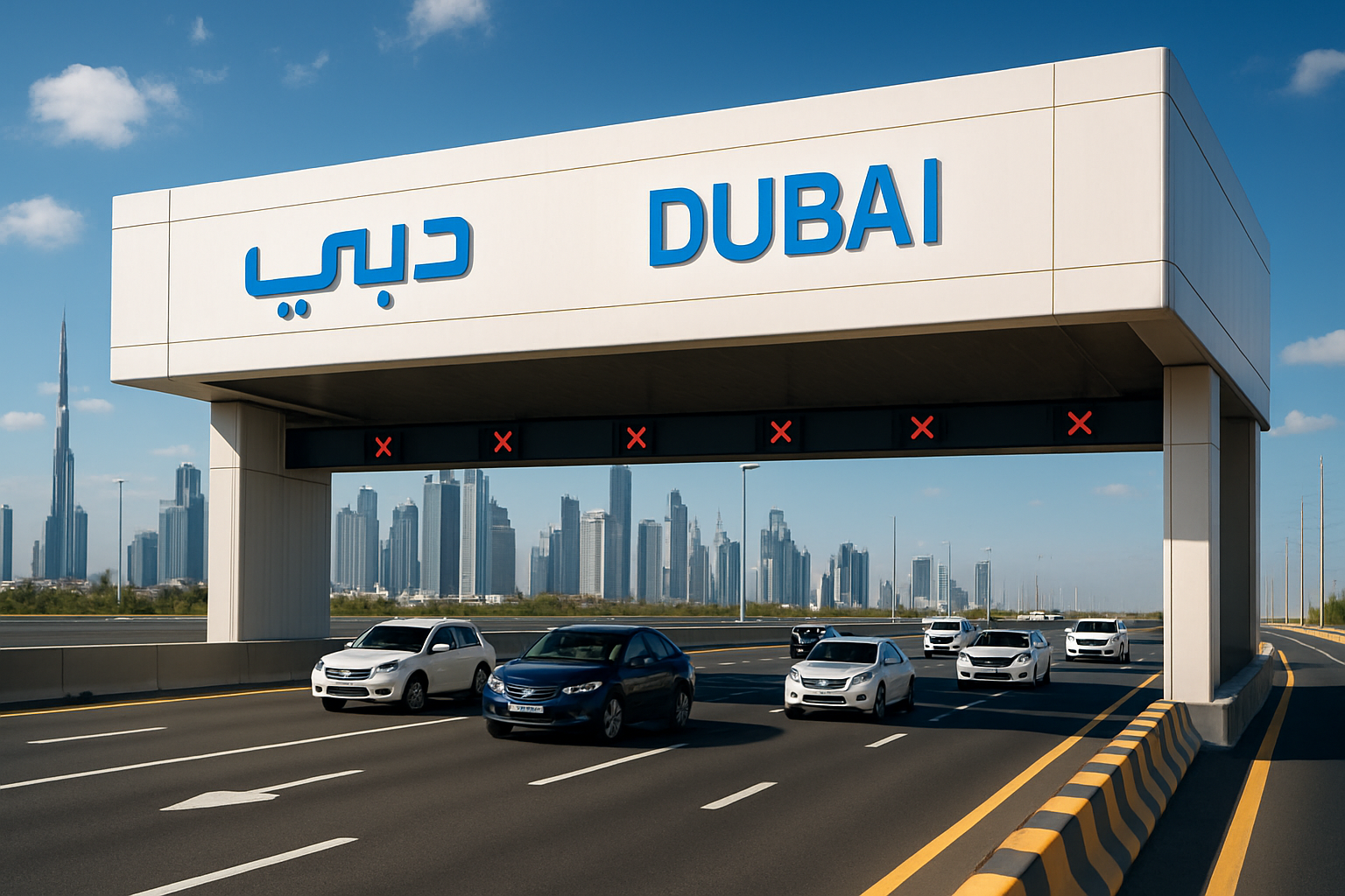 Modern toll gate on a Dubai highway
