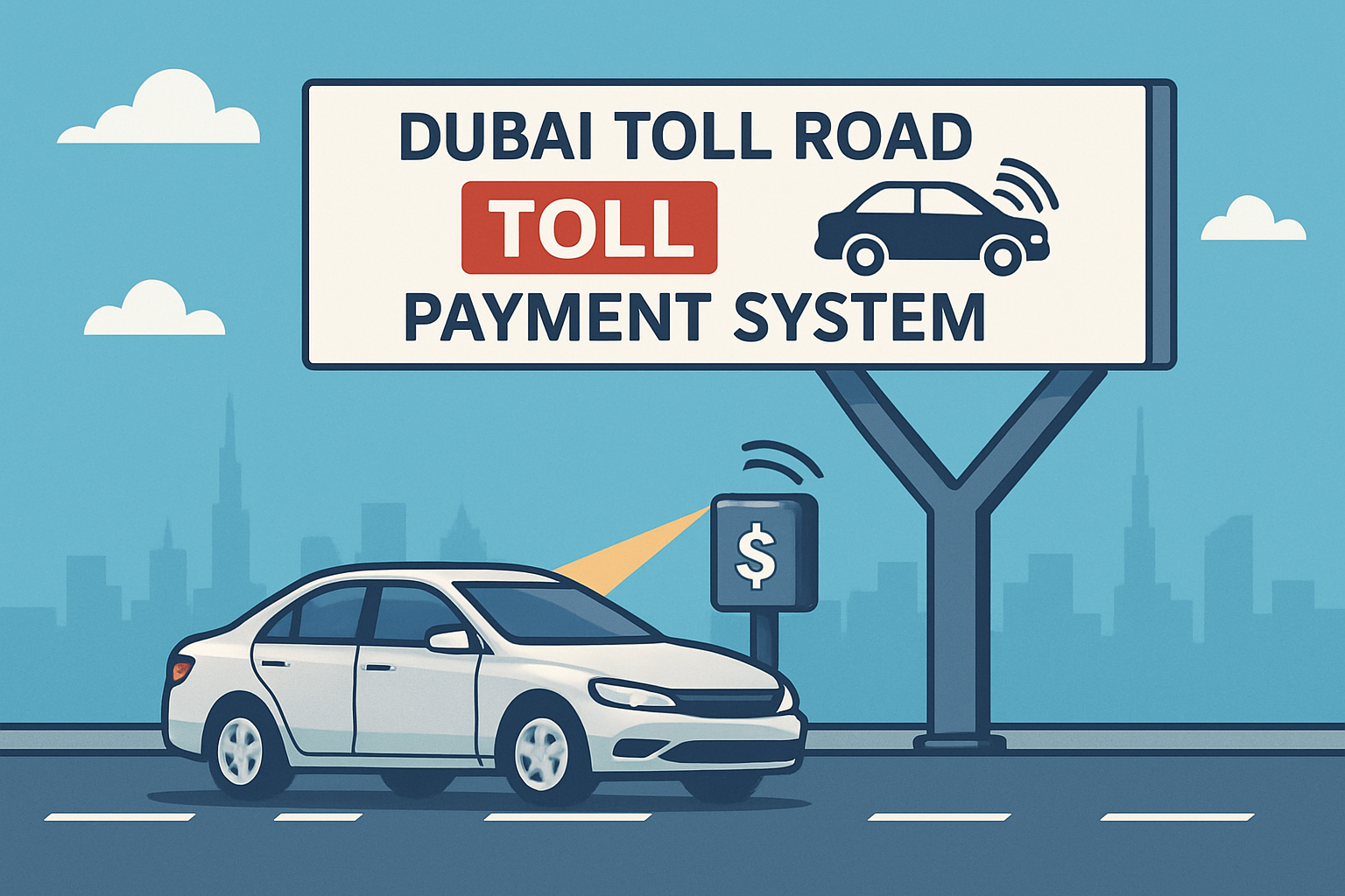 Dubai toll road payment system illustration
